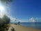 View of Crooked Coconut Trees at Trikora Beach, Bintan island