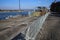 View on crowd barriers to steps at rhine promenade