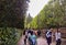 View of crowd of people walking on pathway entrance to ginkakuji temple