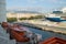 View from the cruise ship to the waterfront, port and pier in the tourist center of Palermo, Sicily, Italy, October 8