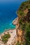 View on the crystal clear blue sea by the cliffs in the southwest of Zakynthos, near Keri