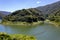 View of Daishoji River and mountains from Wagatani dam. Kaga, Ishikawa, Japan