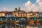 View of  Dal lake  and boat house before sunset in the heart of Srinagar during winter  , Srinagar , Kashmir , India