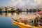 View of  Dal lake  and boat house before sunset in the heart of Srinagar during winter  , Srinagar , Kashmir , India