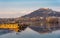 View of  Dal lake  and the Fort after sunrise in  Srinagar during winter  , Srinagar , Kashmir , India