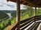 View of the dam Brezova to the valley Tepelske udoli from a wooden hut on the hill in Karlovarsky kraj region in Czech republic