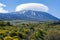 View on dangerous active stratovolcano Mount Etna on east coast of island Sicily, Italy