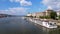 View of Danube cruise ships moored in Budapest  Hungary on a sunny day