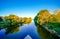 View of the Danube and the landscape in the city of Regensburg