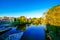 View of the Danube and the landscape in the city of Regensburg