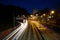 View of a dark highway with traffic light trails with long exposure