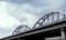 View on the Darnytskyi Bridge in Kyiv in gloomy weather