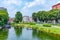 View of Darsena del Naviglio channel in center of Milano, Italy