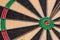 A View of a Dartboard with a dart in the Bullseye.