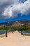 View of the De Bosset Bridge in Argostoli city on Kefalonia island. De Bosset Bridge on lakeside In Argostoli, Kefalonia. Obelisk