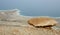 View of Dead Sea shore from the road in Judean desert, ,Israel