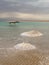 A view of the Dead Sea under the cloudy gray sky, Israel.