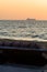 View from deck-chair on ocean ship silhouette