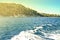 View from the deck of cruise ship on the coast of the Skiathos i