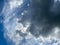 View into deep blue sky with stratocumulus and cirrus clouds on windy day announcing occasional summer rain showers