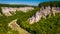 View of the deep Genesee River gorge in Letchworth State Park, NY