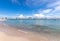 View from Deer Island, Isla de Venados, of famous Mazatlan sea promenade El Malecon, with ocean lookouts, luxury hotels