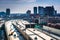 View of the Delaware Expressway from the Ben Franklin Bridge Walkway in Philadelphia, Pennsylvania.