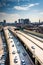 View of the Delaware Expressway from the Ben Franklin Bridge Walkway in Philadelphia, Pennsylvania.