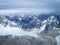 View of Denali mountains ridge and peaks from above