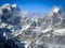 View of Denali mountains ridge and peaks from above