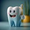 view Dental whimsy Funny tooth character with a toothbrush, oral hygiene