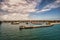 View from the departing ship over the Rostock harbor in WarnemÃ¼nde