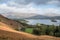 View of Derwentwater lake from the hillside at Catbells