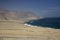 View on deserted  bay at endless uninhabited rugged pacific coast line of Atacama desert, Pan de Azucar