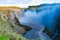 View of Dettifoss waterfall in the morning sunlight