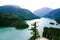 View of Diablo Lake in the North Cascades National Park in Washington State on an overcast summer day