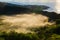 View into the Diamond Head Crater at Honolulu, Oahu, Hawaii, with morning fog