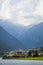 View on diga di santa caterina with beautiful high mountains in