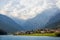 View on diga di santa caterina with beautiful high mountains in