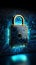 view Digital defense Lock icon ensures cyber security and data protection