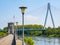 View from the dike of the city of Neuwied to the bridge across the river Rhine