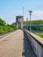 View from the dike of the city of Neuwied to the bridge across the river Rhine