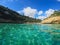 View from a distance from the sea of the beach of Antena on the Balearic island of Mallorca