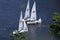 View of Dnieper river and sailboats floating