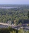 View of Dnipro river, Truhanov island with beach, bridges. Kyiv, Ukraine