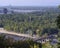 View of Dnipro river, Truhanov island with beach, bridges. Kyiv, Ukraine