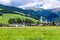 View of Dobbiaco, little town in the Puster Valley, Italy.