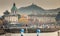 View of the docks of Lake Como where people are walking