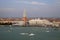 View of Doge`s Palace, Campanile on Piazza di San Marco and Grand Canal from belltower of Church of San Giorgio Maggiore, Venice,