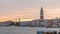 View of the Doge`s Palace and the Campanile of St. Mark`s Cathedral at sunset timelapse. Venice, Italy